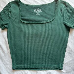 Hollister Women's Short Sleeve Ribbed Tee - Forest Green